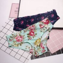 Flower Letter Cotton Seamless Striped Panty-10096