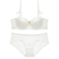 Half Cup Push Up Lace-trim Plunge Lace Flora Bra and Panty Set-10296