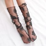 Heart Feather Tulle Thin Long Socks-0