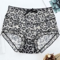 High Waist Leopard Cotton Transparent Sanitary Seamless Panty-10340