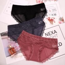 Hollow Out Lace Floral Embroidery Transparent Panty-10503