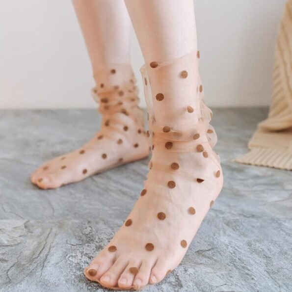 Korean Polka Dot Tulle Ultra-Thin Long Socks-10608