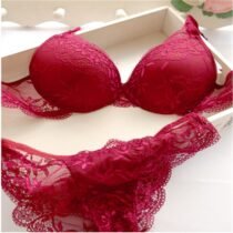 Lace 3 4 Cup Push Up Lace Flora Embroidery Bra and Panty Set-10625