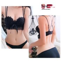 Lace Embroidery Push up Deep V Gather Bra Panties Set-10870