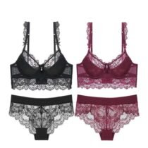 Lace Flora Push Up Underwear Bra and Panty Set-0