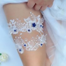 Lace Flower Crystal Rhinestones Pearls Garter Belt-0