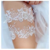 Lace Flower Crystal Rhinestones Pearls Garter Belt-11138