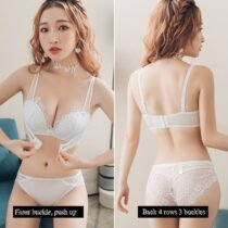 Lace Front Buckle Massage Gatherless Adjustable Wire Free Underwear Bra Set-0