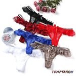 Lace Ruffle Transparent Low Waist Hollow Thong Panty-0