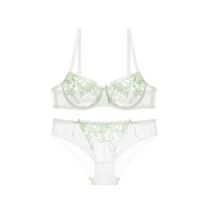 Lace Underwire Underwear Ultra-Thin Transparent Embroidery Bra and Panty Set-11645