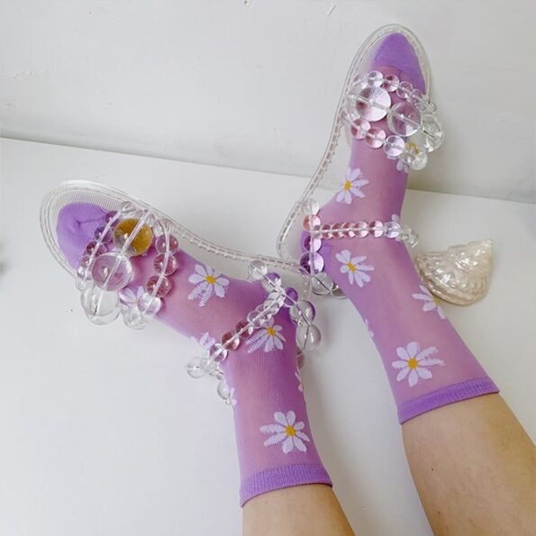 Long Daisy Flower Ankle Casual Breathable Socks-0