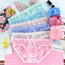 Lovely Printing Mesh Ruffles Seamless Bow Panty-0