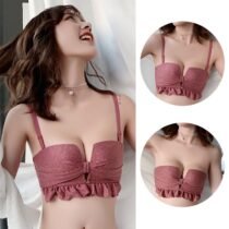 Non-slip Strapless Gathers Backless Wire Free Small Bralette Deep V Bra-12059