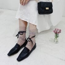 Polka Dot Ultra-thin Long Lace Up Socks-12366