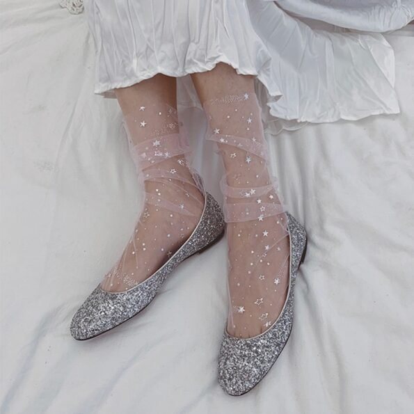 Shine Star Thin Tulle Transparent Long Socks-12856