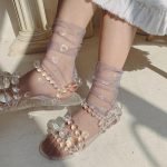 Shine Ultra-thin Tulle Transparent Flower Chiffon Socks-0