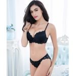 Solid Flower Three Quarters Lace Bra Set-0