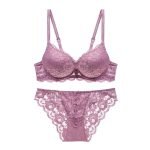 Solid Flower Three Quarters Lace Bra Set-0