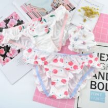 Sweet Print Bow Cute Cartoon Ruffle Side Seamless Panty-0