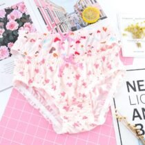 Sweet Printing Fold Cartoon Ruffle Silk Bow Panty-13657