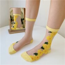 Thin Chiffon Transparent Floral Tulle Socks-0