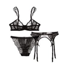 Three Piece Transparent Ultra-Thin Underwear Sexy Lingerie Lace Bra Set-0