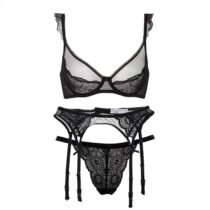 Three Piece Transparent Ultra-Thin Underwear Sexy Lingerie Lace Bra Set-13925