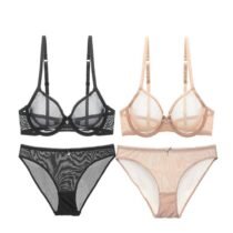 Transparent Underwear Solid Lace See Through Intimates 2 Sets-0