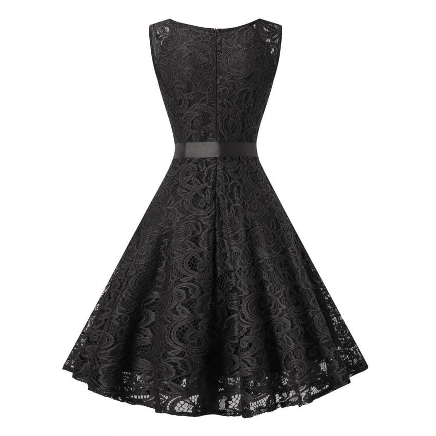 Crossdresser Vintage Floral Lace Tunic Sleeveless V-Neck Elegant Party Dress