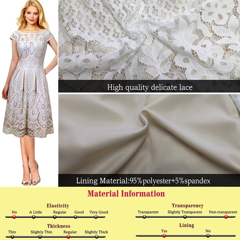 Crossdresser Floral Lace Sleeve Pleated Cocktail Wedding Party Fit  A-Line Dress