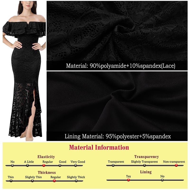 Crossdresser Floral Lace Off Shoulder Double Layered Ruffles Maxi Long Dress