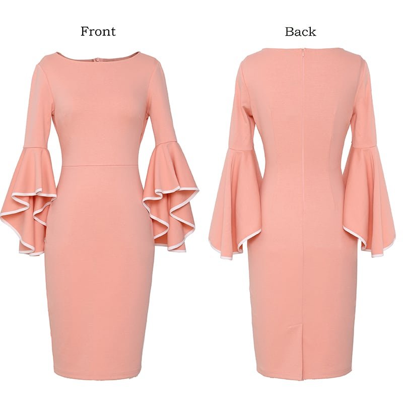 Crossdresser Elegant Lace Solid Flare Bell Sleeve Fashion Vintage Dress