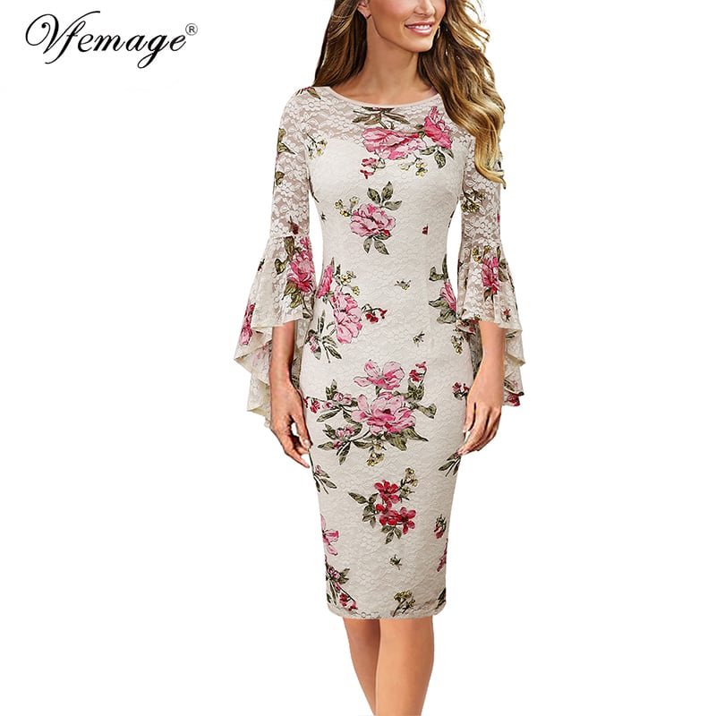 Crossdresser Elegant Lace Solid Flare Bell Sleeve Fashion Vintage Dress