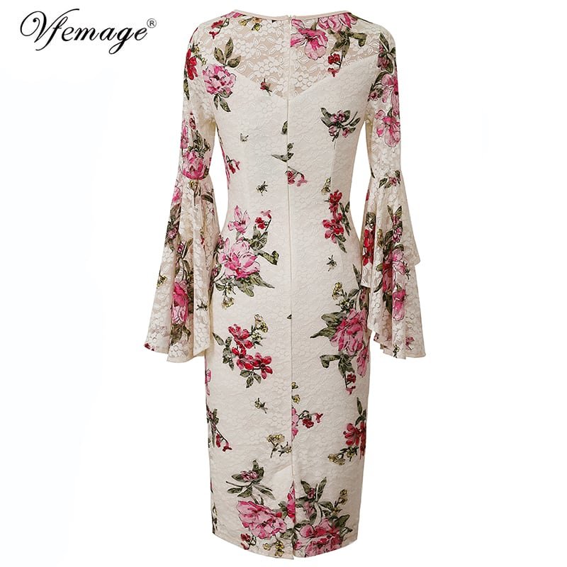 Crossdresser Elegant Lace Solid Flare Bell Sleeve Fashion Vintage Dress