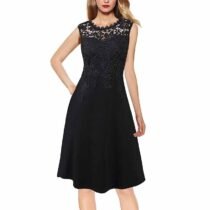 Elegant Crochet Lace Patchwork Zipper Cocktail Semi-Formal A-Line Dress-0