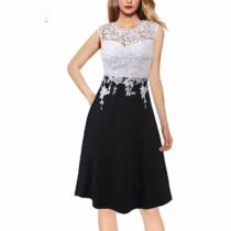 Elegant Crochet Lace Patchwork Zipper Cocktail Semi-Formal A-Line Dress-14932