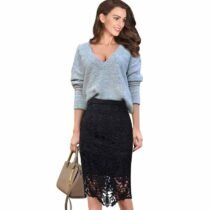 Elegant Crochet Lace See Pencil Sheath Skirt-14939