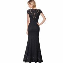 Elegant Deep V Cap Sleeve Floral Lace Embroidered Maxi Dress-0