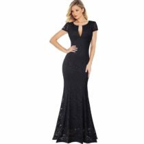 Elegant Deep V Cap Sleeve Floral Lace Embroidered Maxi Dress-14947