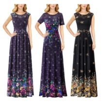 Elegant Floral Lace Print Maxi Long Gowns Flare A-Line Dress-0