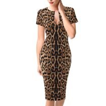 Elegant Leopard Floral Print Solid Vintage Slim Dress-0