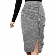 Elegant Ruched Ruffles Lace Solid Zipper Slit Slim Skirt-0