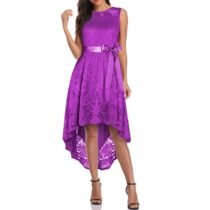 Elegant Slim Sleeveless Floral Lace Irregular Hem Dress-0