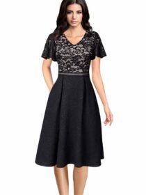 Floral Lace Flora Patchwork Fit and Flare Skater A-Line Dress-0