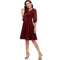 Lace Flora Sleeve V-Neck Hollow Out Dress-0