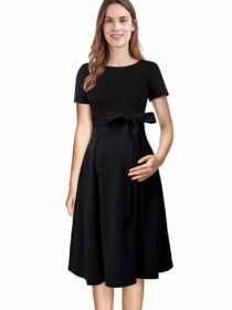 Nursing Front Zipper Pockets A-Line Dress-0