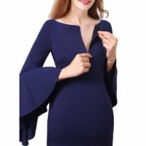 Nursing Ruffle Bell Sleeves Front Zipper Pencil Sheath Dress-15613