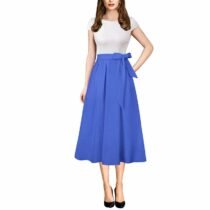 Patchwork Pockets Pleated Flare A-Line Midi Dress-15662