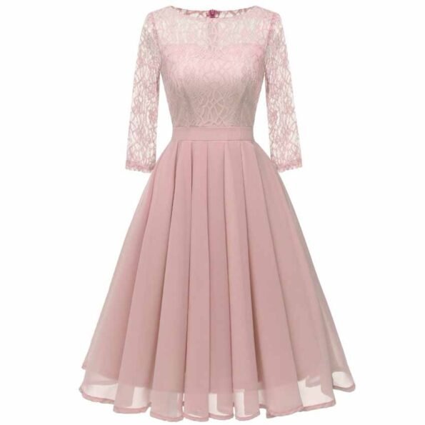 Pleated Chiffon Lace Evening Party Stunning Dress-0