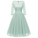 Pleated Chiffon Lace Evening Party Stunning Dress-0